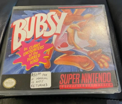 Bubsy Cartridge and manual in video store box SNES - Image 1 of 4