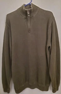 Eddie Bauer Men's Olive Green 1/4 Zip Knit Cotton Sweater - Size Tall L - Picture 1 of 7