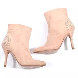 Pura Lopez Boots 6 Heels Nude Suede Leather Studded Booties NWOT - Picture 1 of 7