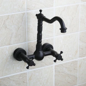 Bathtub Oil Rubbed Black Bronze Bathroom Wash Basin Sink 2 Hole/Wall Mount Tap - Picture 1 of 8