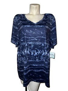 Nueva Camisa CORAL BAY Top Talla Grande 2X Azul Cuello en V Cómoda y Estilo Tropical Nueva con Etiquetas - Imagen 1 de 6