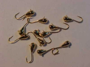 12 NEUE Gold 3mm Wolfram Jigs Größe 14 Haken Eisangeln für Rutenrolle Schnur - Bild 1 von 7