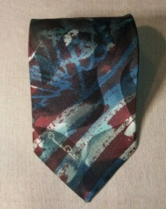 Oscar De La Renta Studio Men´s Abstract Necktie Blue With Maroon Tones Tie - Picture 1 of 7
