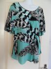 George Moda Glam Light Green And Black Mixed Print Short Sleeved Top Size 10 Lk