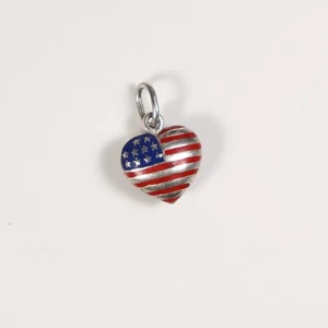 925 Sterling Silver American Flag Bubble Heart Charm - Picture 1 of 1