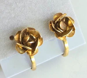 Vintage Small Rose Stud Gold Tone Clip Earrings 5/16" - Picture 1 of 7