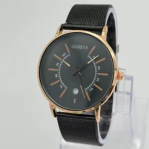 Unisex GENEVA Rose Gold Tone & Black Watch, Steel Mesh Band, 40mm, Date, Runs - Picture 1 of 7