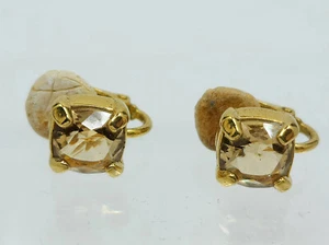 VINTAGE SIGNED SWAROVSKI FAUX TOPAZ CRYSTAL CLIP-ON EARRINGS ~ 3/8" - Picture 1 of 23