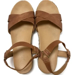 Adrienne Vittadini Sport Parisha Faux Leather Platform Sandals Sz 10M Camel - Picture 1 of 8