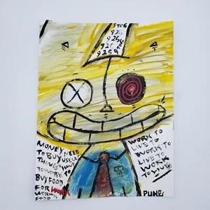Rusty cat original neo expressionism painting on paper by New York artist PUKE - Picture 1 of 3