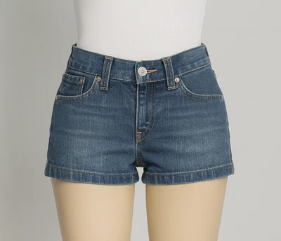 Levi’s 504 Slouch Denim Shorts Women’s Sz 3 Mid-Rise Blue Distressed Jeans - Image 1 of 4
