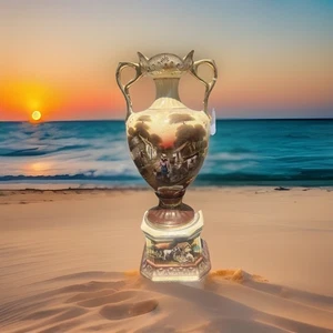 Vintage Large Hand Painted Vase with Gold - Country Farm Scene Inc Base - RARE - Picture 1 of 9