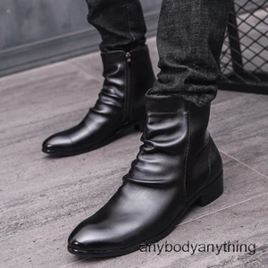 Herren Chelsea Leger Stiefel Seitlicher Reißverschluss Elegant Leder Spitz zulaufend Stiefeletten 38-43 - Bild 1 von 14