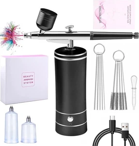 Airbrush Set Spritzpistole mit Kompressor Kabellose Mini Air Brush Tragbares DHL - Bild 1 von 24