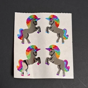 Vintage 1986 Sandylion Folie glänzend Einhorn Aufkleber Aufzucht Regenbogen Mylar Mod - Bild 1 von 9