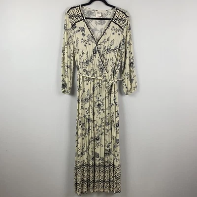 Vestido Knox Rosa Floral Maxi Cuello en V Manga Larga Talla Grande Crema Mangas 3/4 Foto 1 de 4