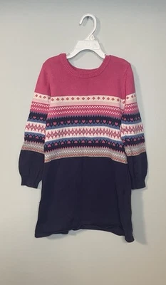 Vestido Suéter Gymboree Niñas 7 Rosa Azul Marino Algodón Vacaciones Fair Isle Corazón Foto 1 de 4