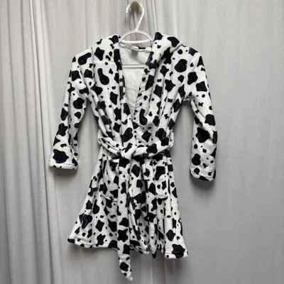 Cow Print Hooded Bathrobe Child Size Medium Pockets Belt Soft Cozy Gift NEW - Image 1 of 4