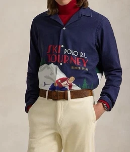 Camisa Polo Ralph Lauren Calce Clásico Estampado Esquí Arte Cambray Abotonada Talla XL - Imagen 1 de 4