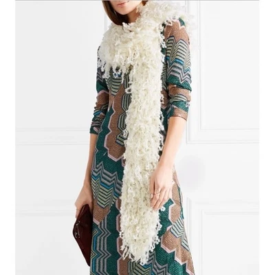 Missoni Italy Boa Scarf Made in Italy RUNWAY Ivory Long Faux Shearling $630 New - Image 1 of 4