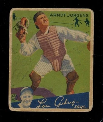 Lápiz de cinta 1934 Goudey #72 Arndt Jorgens Yankees arrugado ¡POBRE ASPECTO! SV Foto 1 de 2