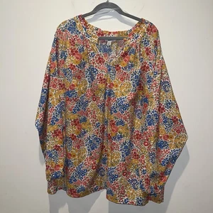 Croft & Barrow Women’s Blouse Top 3X Ruffle Neck Balloon Sleeve Floral Colorful - Picture 1 of 9
