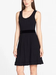 Marc by Marc Jacobs Black Sleeveless Dress Size L Velvet Waist Ruffle Hem Skater - Foto 1 di 8