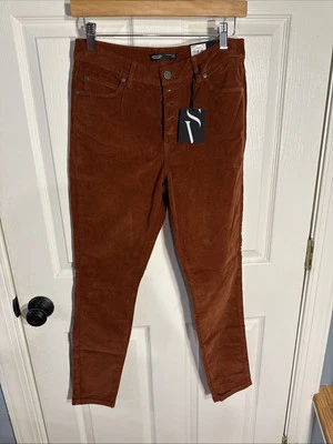 NWT Simply Vera Wang button fly corduroy pants dark rust high rise skinny sz 6 - Image 1 of 4