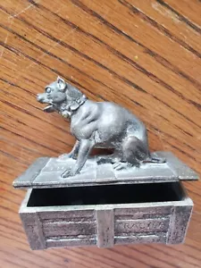 Antique Deco Metal Dog on Packing Crate/Box TRINKET BOX - Picture 1 of 19
