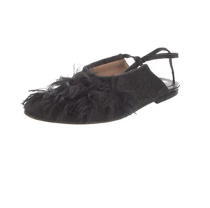 Dries Van Noten Tie Back Pantoletten schwarz 38,5 8,5 Fransen Akzent halbspitz zulaufend - Bild 1 von 13