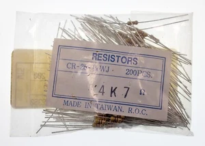 ~190 piezas 1/4W (0,25 vatios) 4,7K ohmios ±5 % resistencia de película de carbono, 4,7 KQBK-ND - Imagen 1 de 1