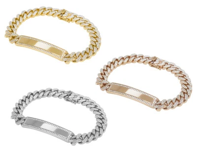 Cuban 2 9/10 CT Real Diamond ID Plate Bracelet Gold  8MM  7" - Image 1 of 4