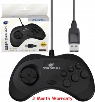 Retro-Bit Official Sega Saturn USB Controller Pad for PC/Mac/Steam/RetroPi Black - Image 1 of 4