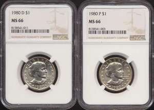 1980-P/D Susan B. Anthony Dollar *2 Coin Pair* NGC MS 66 - Picture 1 of 2