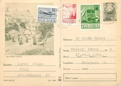 E0041 Romania BRAD Postal Stationery Card Cluj - Budapest 1971 - Image 1 of 2