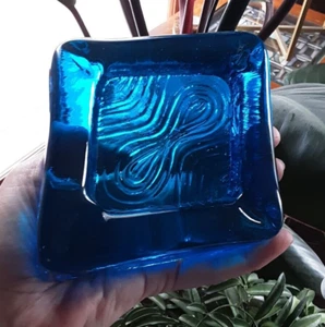 Erik Hoglund Kosta Boda Diamond Shape Blue Glass Ashtray - Picture 1 of 4