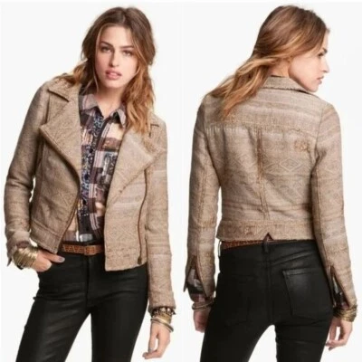 Free People Jacket Women size 4 Brown Tapestry Patterned Moto Jacket - Image 1 of 4