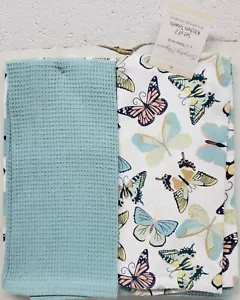 Set of 2 Different Kitchen Cotton Towels (16" x 26") MULTICOLOR BUTTERFLIES, HW - Picture 1 of 13