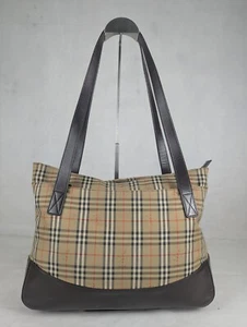 BURBERRY Vintage Haymarket Classic Nova Check Knit Canvas Beige Tote Charm BAG - Bild 1 von 18