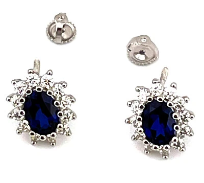 Natural Sapphire Stud Earrings 2 carat Diamond Stud Earrings 18k White Gold Verm - Image 1 of 4