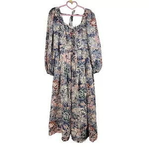 Moon River Anthropologie Tiered Midi Dress Puff Sleeve Floral Boho Multi Sz XS - Picture 1 of 9