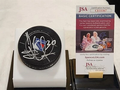 HENRIK LUNDQVIST signed RANGERS official game used puck JSA COA - Image 1 of 2