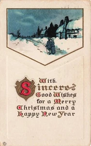 Walking in Snow, With Sincere Good Wishes..Christmas PC Posted 1916 - Picture 1 of 2
