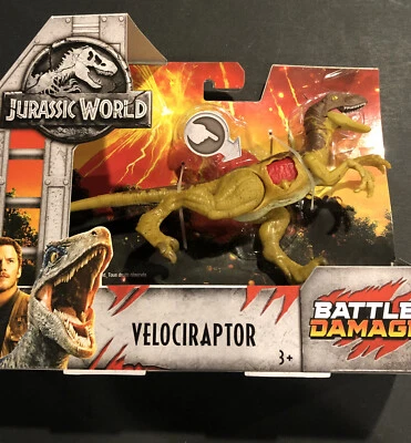 Figura de acción Mattel Jurassic World Battle Damage Velociraptor (marrón) nueva en caja Foto 1 de 4