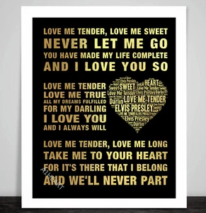 Elvis Presley Love Me Tender Art Print Gold and Black. Music Song Lyrics  Poster - Picture 1 of 4