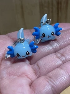 Handmade Axolotl Earrings Blue New - Picture 1 of 6