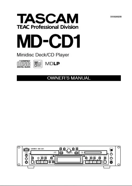 Tascam  MD-CD1 - Minidisc CD Player Deck  Operating Instruction - USER MANUAL  - Image 1 of 1