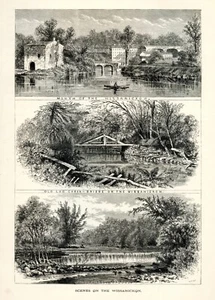 Wissahickon Creek Philadelphia, 1874 scena storica americana, incisione su legno - Foto 1 di 4