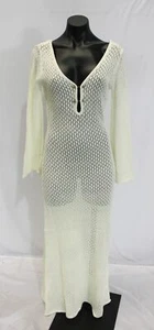 Anewsta Women's Long Sleeve Open Knit Beach Cover Up Maxi Dress LB3 Ivory Medium - Picture 1 of 4