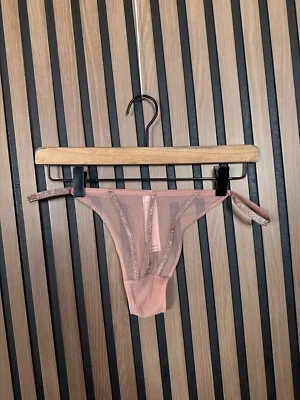 New Victoria's Secret Panties Large Brown Sheer Rhingstone Trim Thong V Sexy - Image 1 of 4